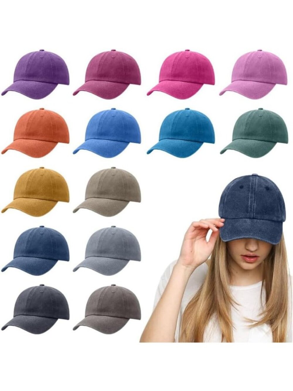 14Pcs Vintage Washed Adjustable Baseball Caps - Trendy Sports Hats Set